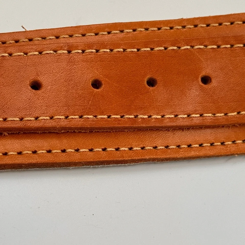 Lifting Workout Rugged Tan Leather Belt Wide Silver Roller Buckle 48 Fitness
